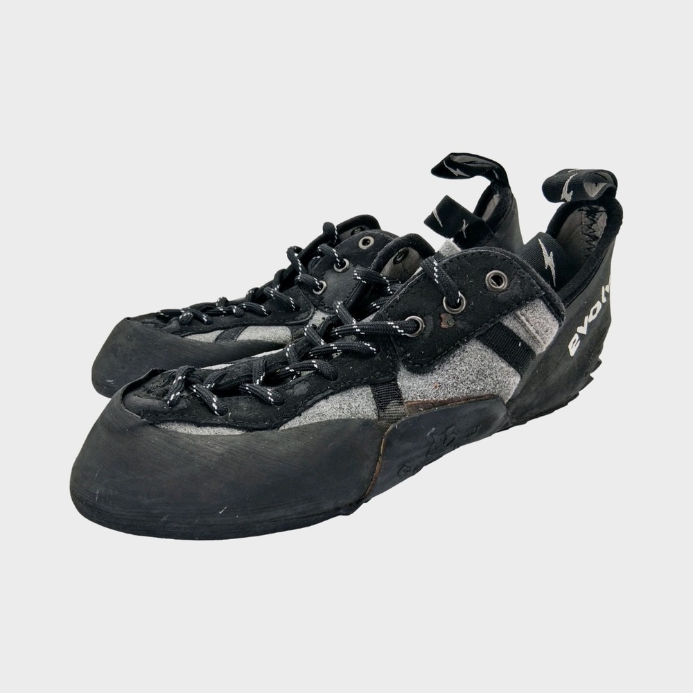 Evolv Rock Climbing Shoes Mens 9.5 EU 42.5 Black Gray Trax XT3 Lace Bouldering